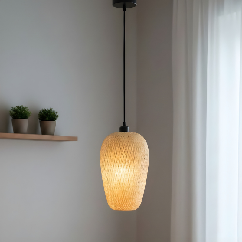 Lámpara Colgante Decorativa E27 Metal Ratán Negro IP20 Con Estilo Moderno Industrial. 230*370*1000mm