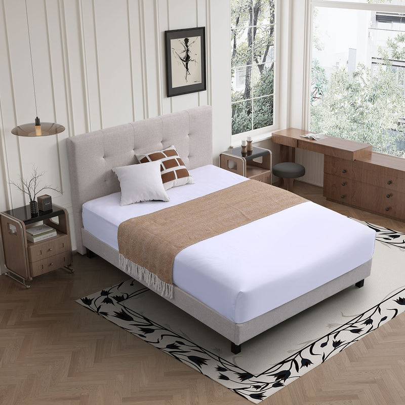 Cama 137x190x105cm FULL fácil de armar color Beige respaldar cabecera acolchado alto