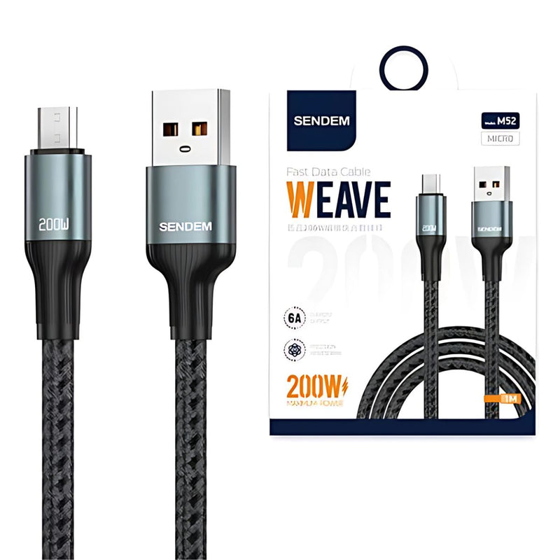 Cable Micro USB 200W de 1 Metro con Carga Rápida y Transferencia de Datos.