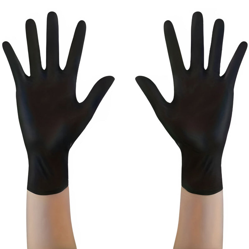 Guantes desechables. Color Negro. Talla M. Bolsa de 100 unidades. De nitrilo.