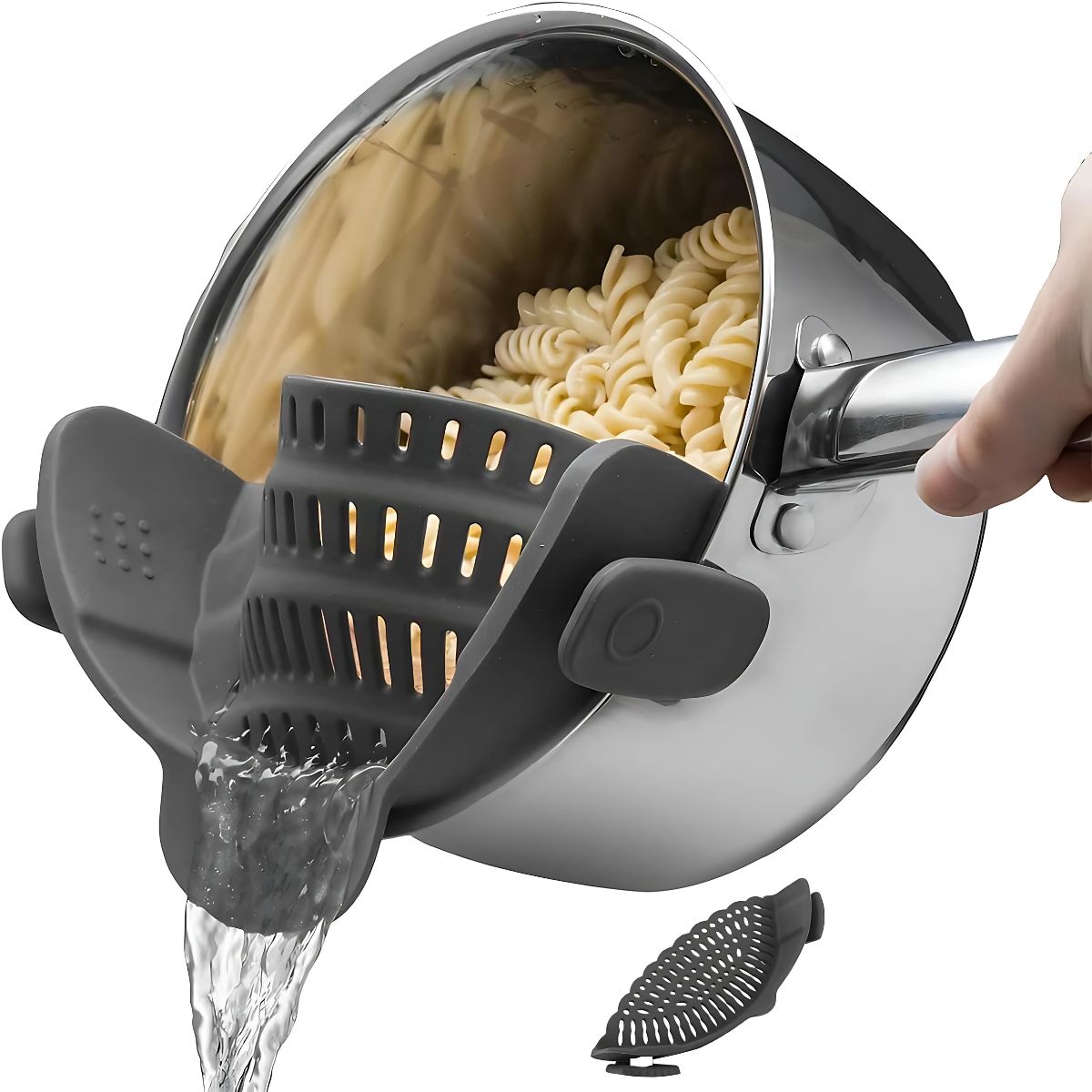 Colador escurridor de ollas, coladero de pasta, vegetales y frutas. De silicona ajustable con clip. Para cocina.