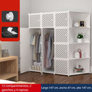 Armario de 12 puertas y 4 repisas. Con colgador de ropa. Estante de almacenamiento. Mide 147 cm (alto) x 147 cm (largo) x 47 cm Closet organizador. Estantería.  Guardaropa