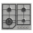 Estufa Empotrable a Gas y Eléctrica 60 cm 3 Quemadores y 1 Wok Dual 5kW, Acero Inoxidable 110V