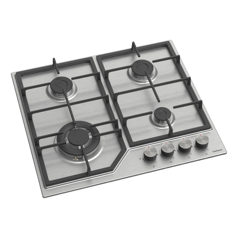 Estufa Empotrable a Gas y Eléctrica 60 cm 3 Quemadores y 1 Wok Dual 5kW, Acero Inoxidable 110V