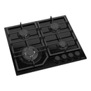 Estufa Empotrable 60cm de Vidrio Templado Negro, 4 Quemadores Gas SABAF  y 1 Wok 5kW 110V