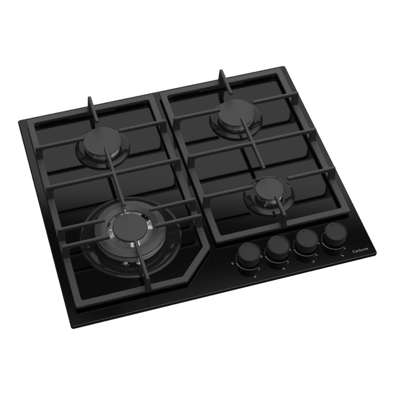 Estufa Empotrable 60cm de Vidrio Templado Negro, 4 Quemadores Gas SABAF  y 1 Wok 5kW 110V