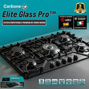Estufa Empotrable  A Gas Elite Glass Pro De Vidrio Negro con  5 Quemadores SABAF y Sistema de Seguridad Orkli Integrado (75cm)