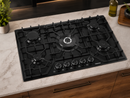 Estufa Empotrable  A Gas Elite Glass Pro De Vidrio Negro con  5 Quemadores SABAF y Sistema de Seguridad Orkli Integrado (75cm)