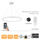 Lámpara Colgante LED Smart 37W 3500 Lúmenes Dimeable 3000K-6500K con App, Voz y Control Remoto. 1500x600mm