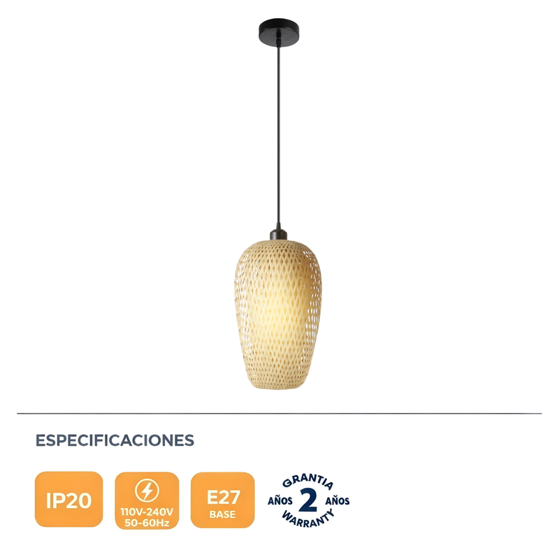 Lámpara Colgante Decorativa E27 Metal Ratán Negro IP20 Con Estilo Moderno Industrial. 230*370*1000mm