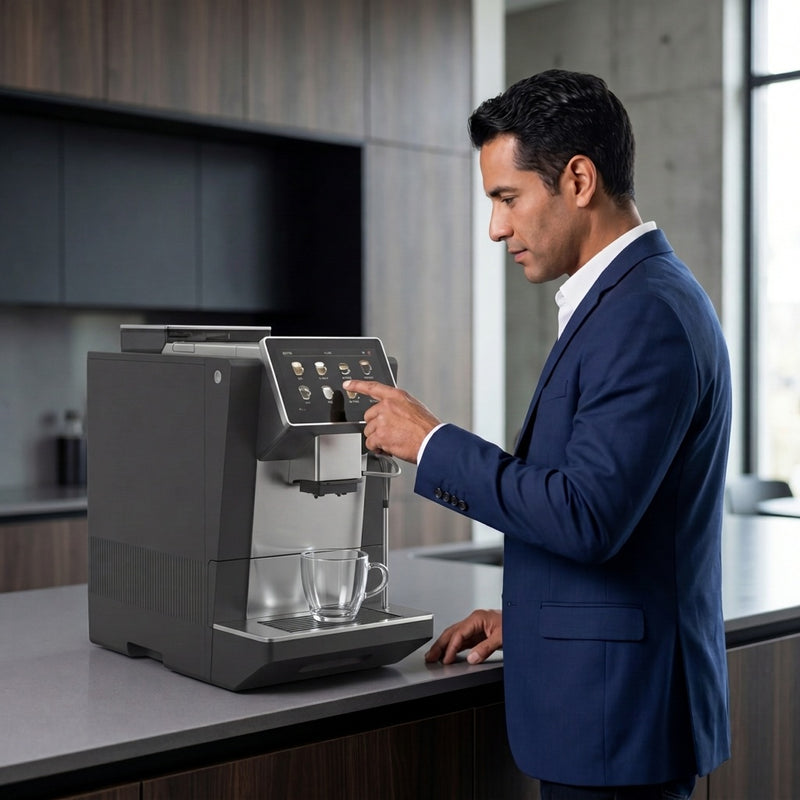 Máquina de Café Automática profesional de uso Comercial. Café en granos y molido. Cafetera con sistema de control inteligente, 20 Bar. Pantalla táctil.