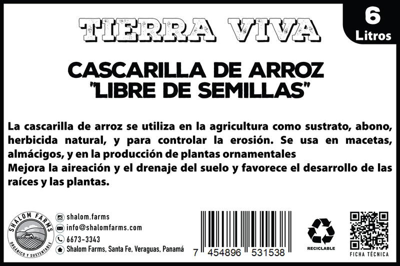 Cascarilla de Arroz " Libre de semillas” 6 litros