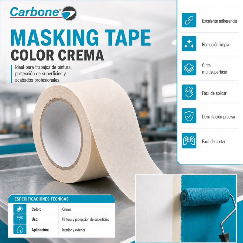 Cinta Masking Tape 3/4" x 25 yd. Color Crema