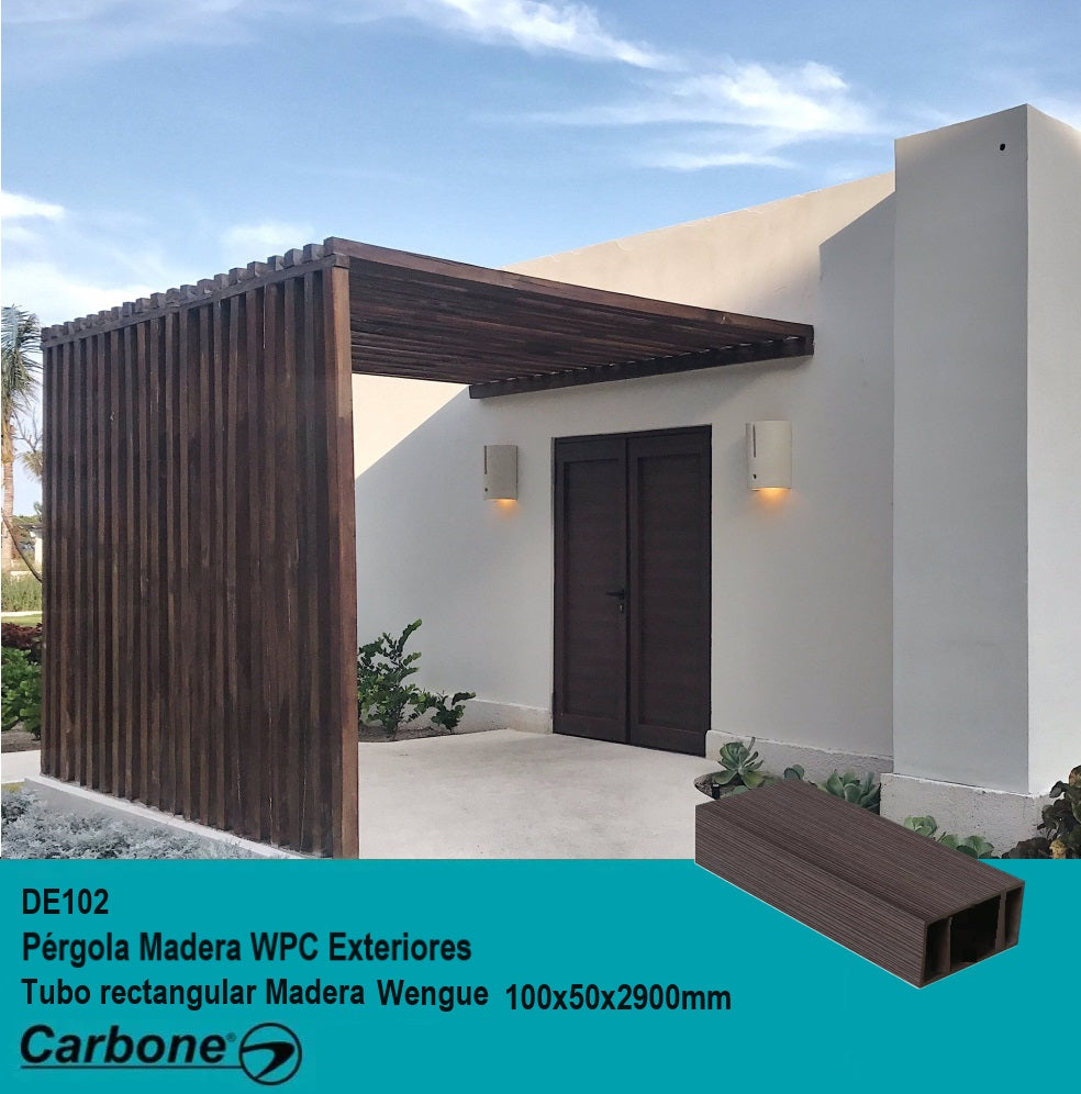 Pérgola WPC Tubo Rectangular Madera Wengue Exteriores 100x50x2900mm