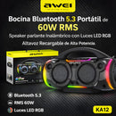 Bocina Bluetooth 5.3 Portátil de 60W RMS. Speaker parlante Inalámbrico con Luces LED RGB. Altavoz Recargable de Alta Potencia.