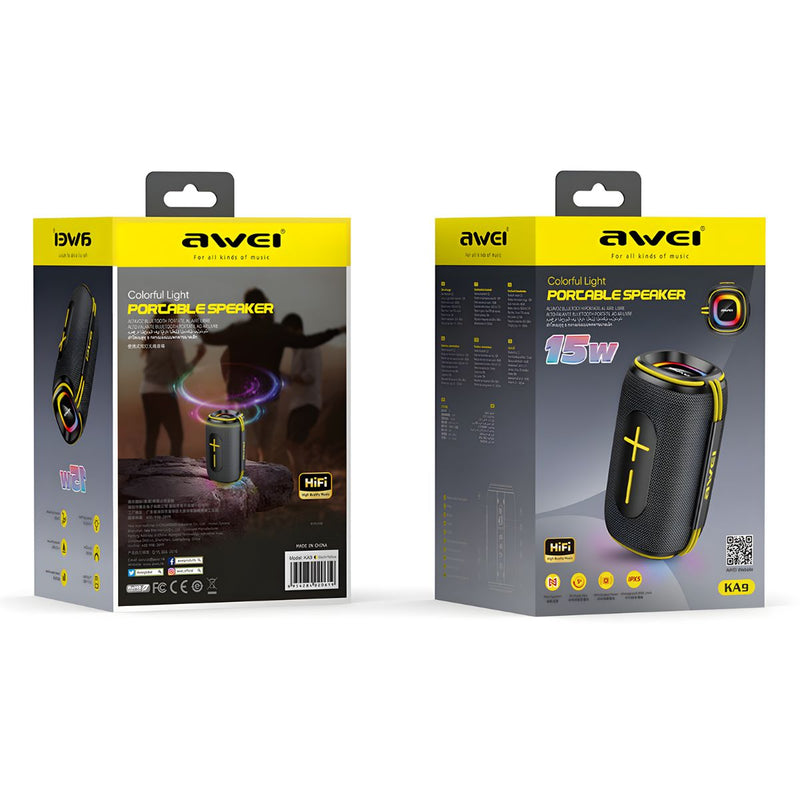 Bocina Bluetooth 5.3 Portátil de 15W RMS. Speaker Parlante Inalámbrica con Luces LED RGB. Altavoz Recargable.