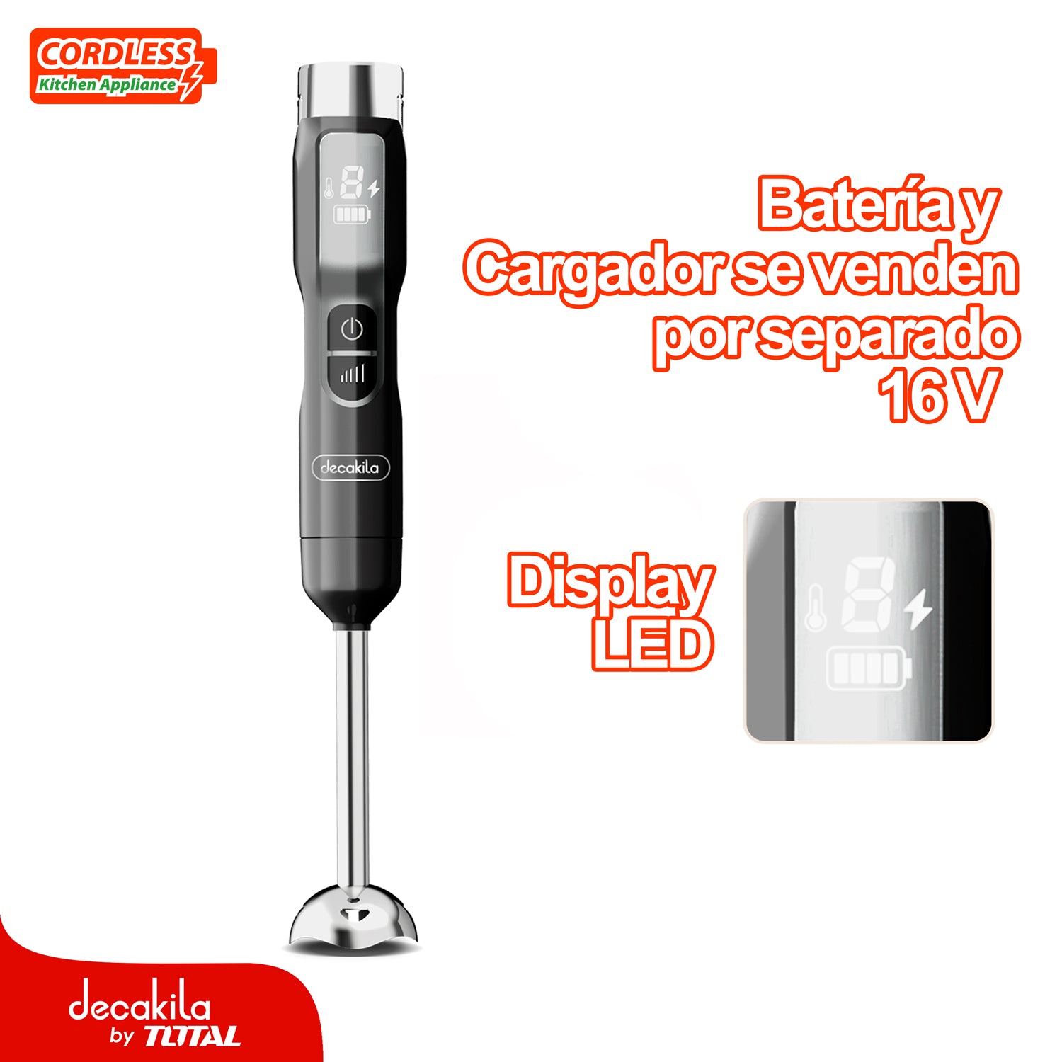 Batidora de mano Inalámbrica Gris 100W. 16V. Ideal para mezclas jugo o salsa. Batería y cargador por separado.