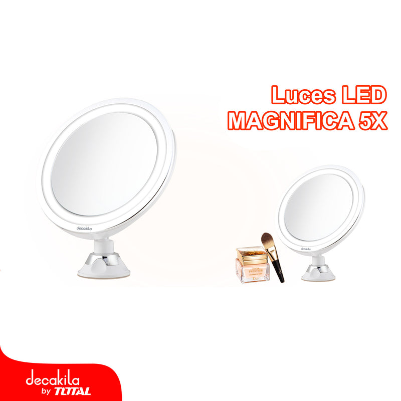 Espejo LED de aumento para Maquillaje 5X con Luz LED. No incluye baterías (3 tipo AAA)