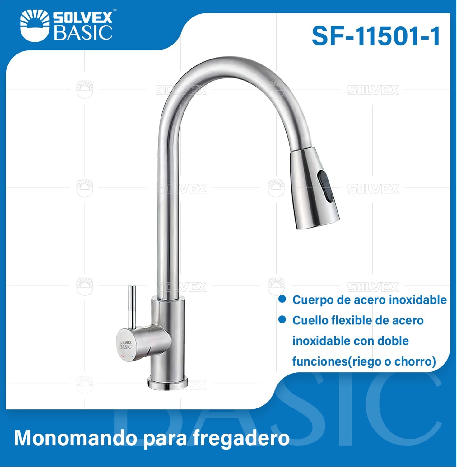 Grifo de fregador con Manguera Extensible y Doble Función. Llave Mezcladora Monomando de Cocina en Acero Inoxidable.