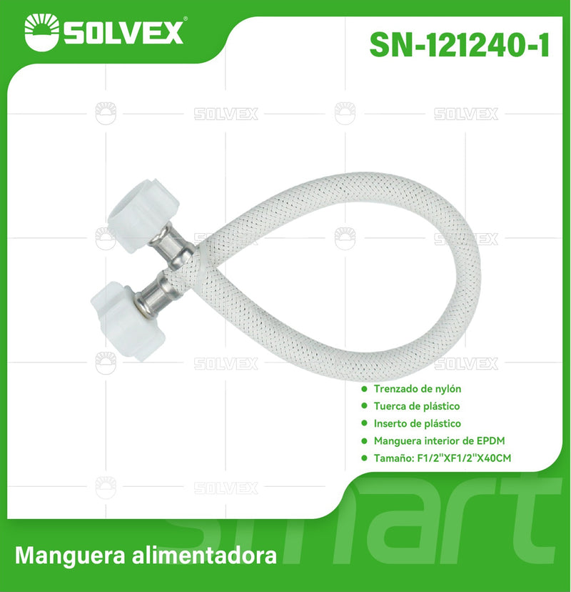 Tubo De Abasto Manguera Flexible 40Cm. Nylon Trenzado Con Tuercas Plásticas H1/2'' x H1/2''.