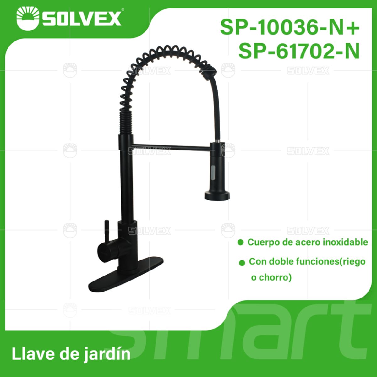 Grifo de fregador con Manguera Extensible de 1,5 m y Doble Función. Pluma Llave Mezcladora para Cocina. Color negro. Incluye Panel de 20 cm.