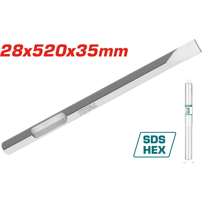 Cincel Hexagonal Plano 28x35x520mm. Compatible con TH220502