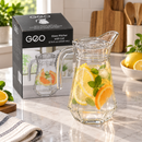 Jarra de Vidrio Transparente con Tapa de 47.25 oz (1.4L)  Ideal para Agua y Bebidas (4.05x3.4x8.5")