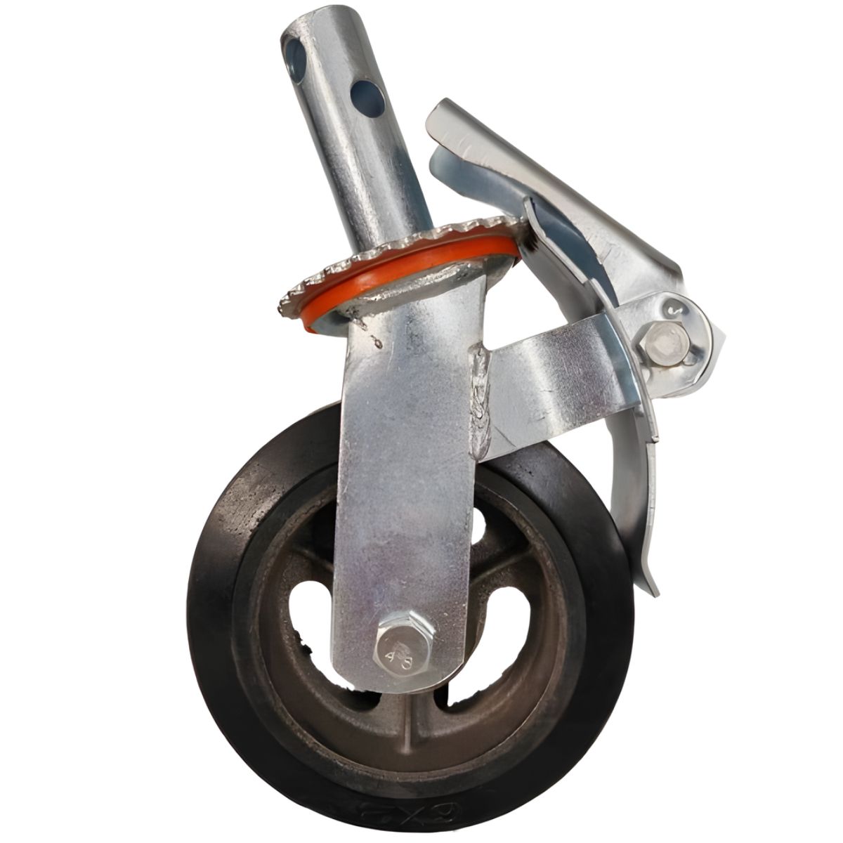 Rodaja para Andamio de 6". Rueda Industrial con Núcleo Metálico, Banda de Goma y Freno.