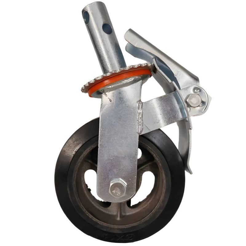 Rodaja para Andamio de 6". Rueda Industrial con Núcleo Metálico, Banda de Goma y Freno.