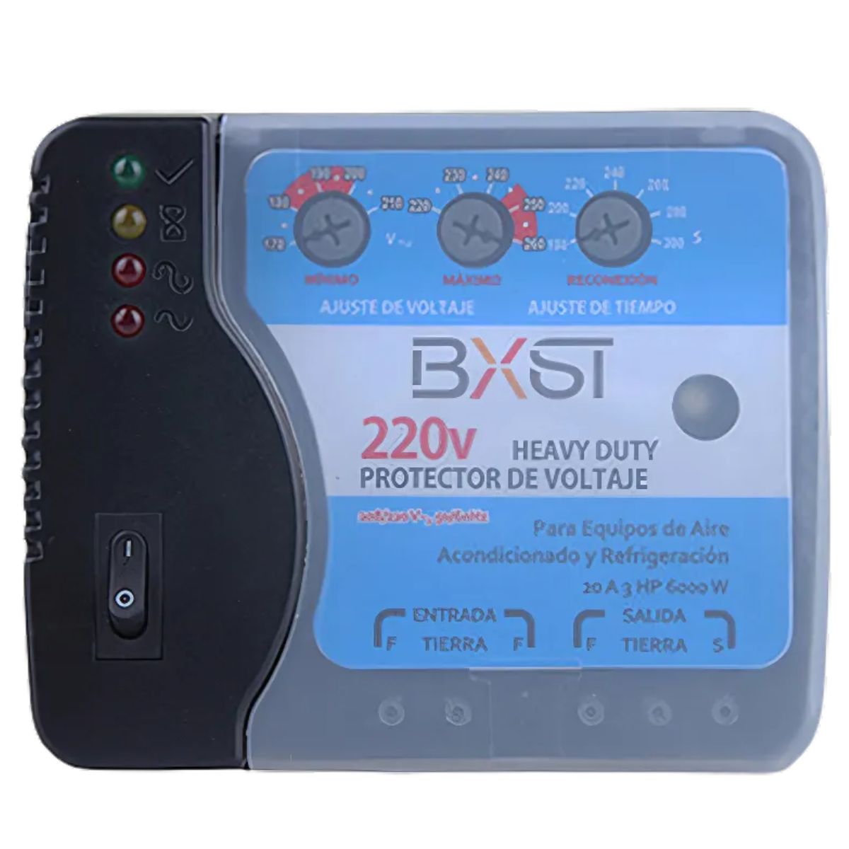 Protector De Voltaje Heavy Duty Para Aire Acondicionado Y Refrigeración hasta 36,000 BTU. Voltaje Mínimo, Máximo Y Reconexión 220V 6000W.