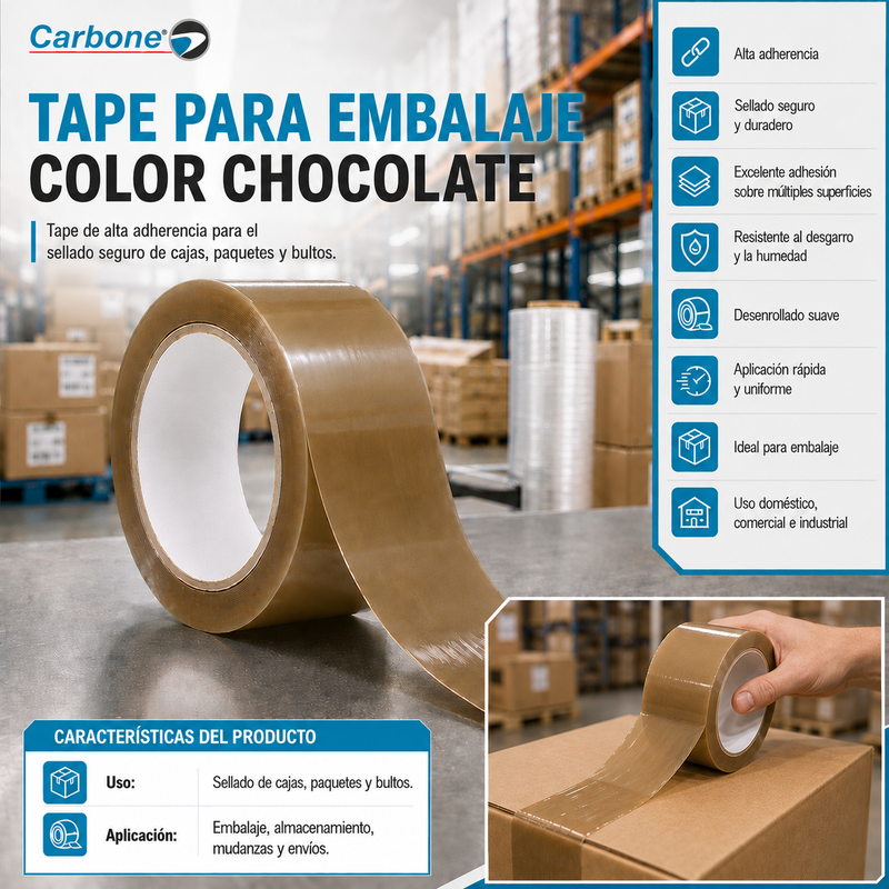 Tape para Embalaje 2" x 100 yd. Color Chocolate
