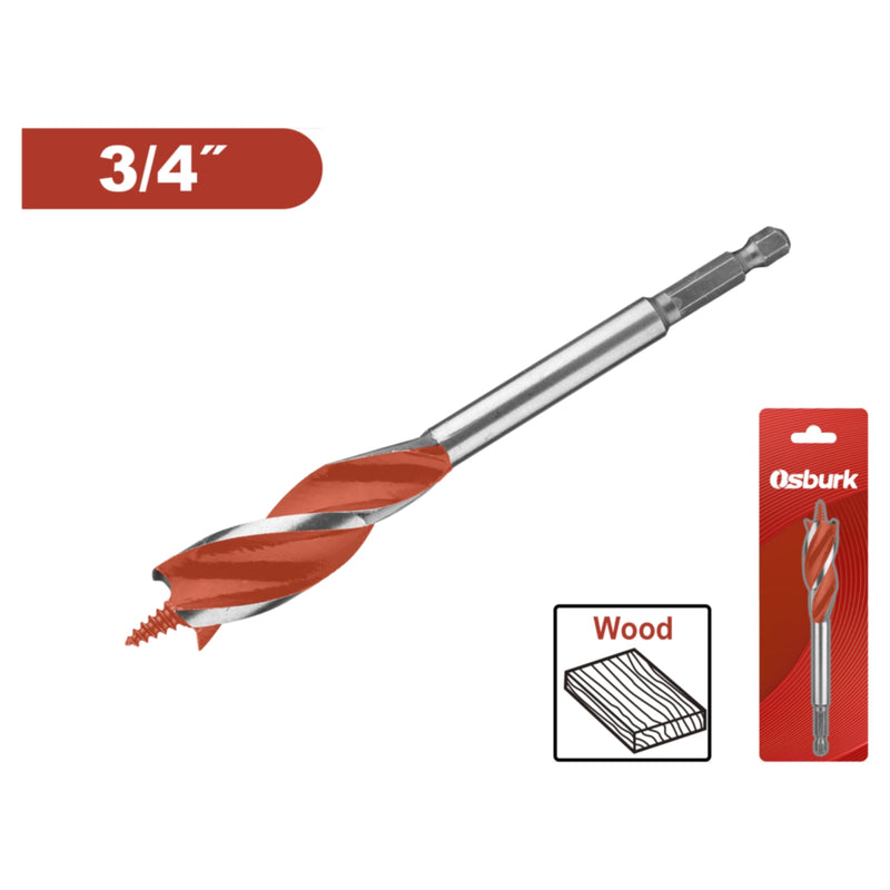 Broca Espiral con Punta para Madera 3/4" Acero al carbono