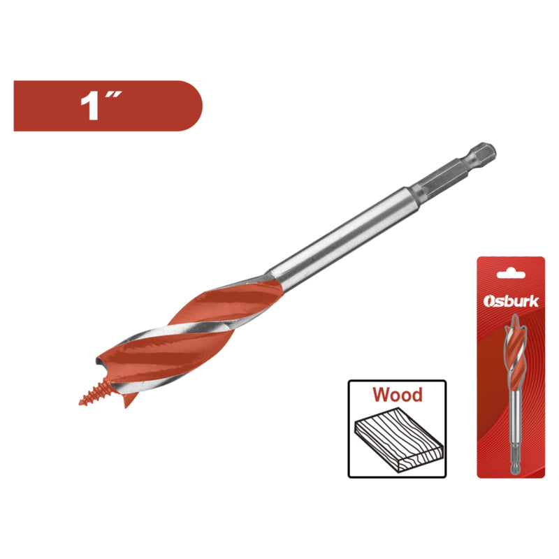 Broca Espiral con Punta para Madera 1" Acero al carbono