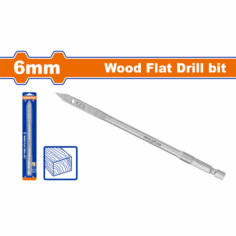 Broca plana para madera de 6mm. Zanco hexagonal de 1/4". Manita para taladro.