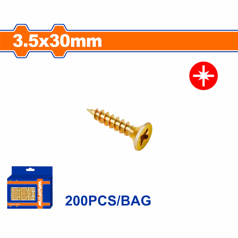 Tornillo para aglomerado Pozidrive. 3.5x30mm. Cabeza avellanada. Acero al carbono 200 pzas