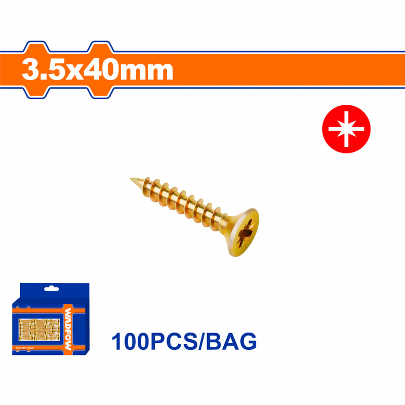Tornillo para aglomerado Pozidrive. 3.5x40mm. Cabeza avellanada. Acero al carbono 100 pzas