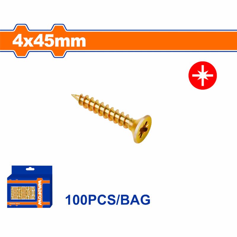 Tornillo para aglomerado Pozidrive. 4x45mm. Cabeza avellanada. Acero al carbono 100 pzas