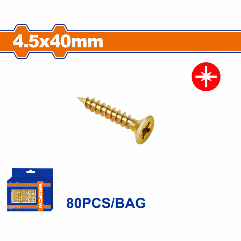 Tornillo para aglomerado Pozidrive. 4.5x40mm. Cabeza avellanada. Acero al carbono 80 pzas