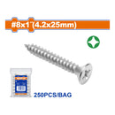 Tornillos para Metal 8x1" Phillips cabeza avellanada. Autorroscante (250 piezas)