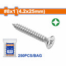 Tornillos para Metal 8x1" Phillips cabeza avellanada. Autorroscante (250 piezas)