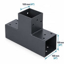 Conector Metálico Pérgolas De Tres Vías Para Tubo WPC. Unión Soporte 3 Vías para Herrajes (100×100mm). Color Negro