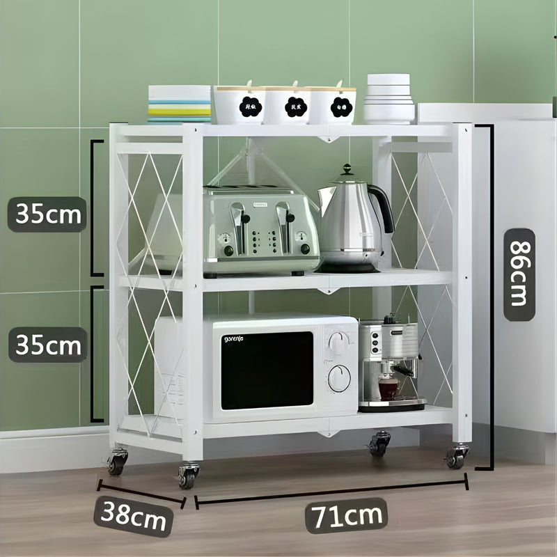 Estante Organizador con Ruedas (Color Blanco). Repisas para Almacenamiento Plegable con 3 Niveles. 86 x 71 x 38cm.