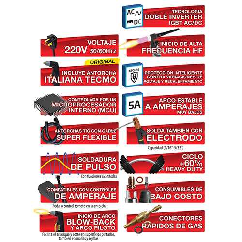 POWERMASTER256 Maquina Tig HF AC/DC.Corte con plasma 22 mm y electrodo(220V 60 Htz)Heavy duty(1año)