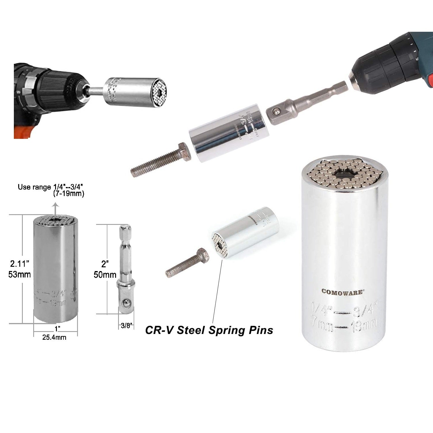 Socket Mágico Universal, auto ajustable. Tamaño 7 -19mm