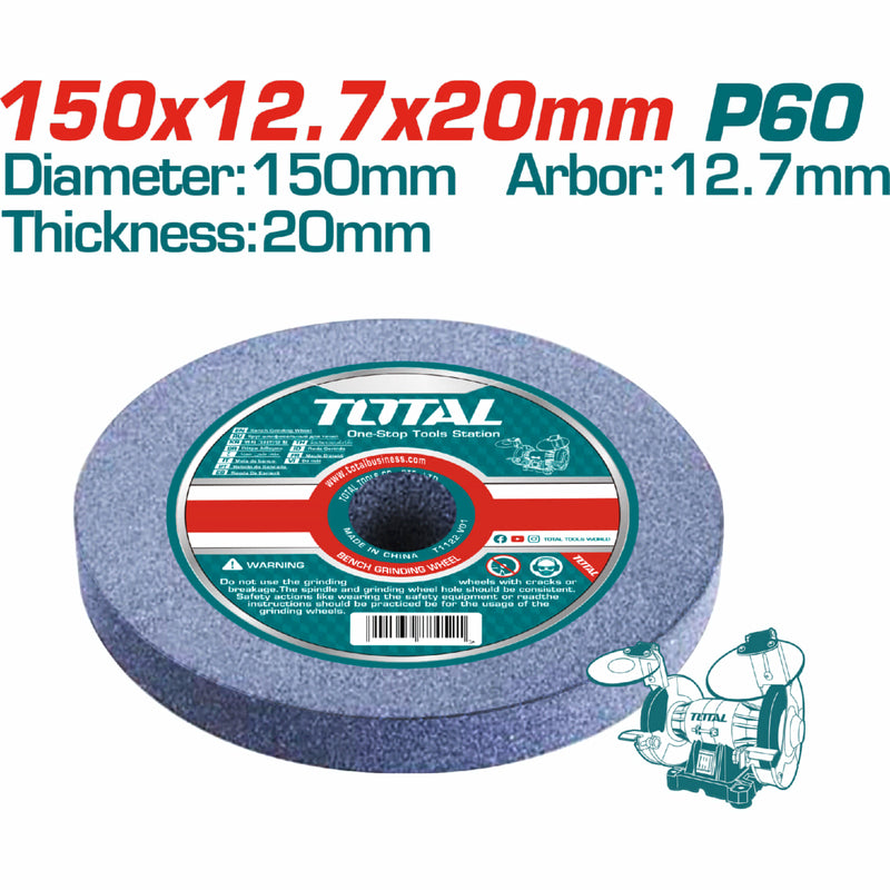 Rueda abrasiva circular. Grano 60. Tamaño: 150x12.7x20mm.