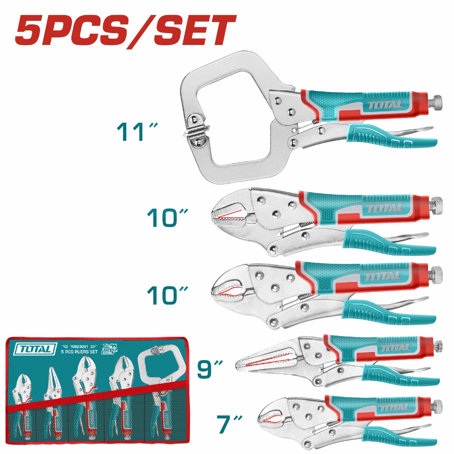 Alicates variados (Nariz larga, mandíbulas curva, larga, recta. Bloqueo en C) Pulido y antióxido. Set de 5 piezas.