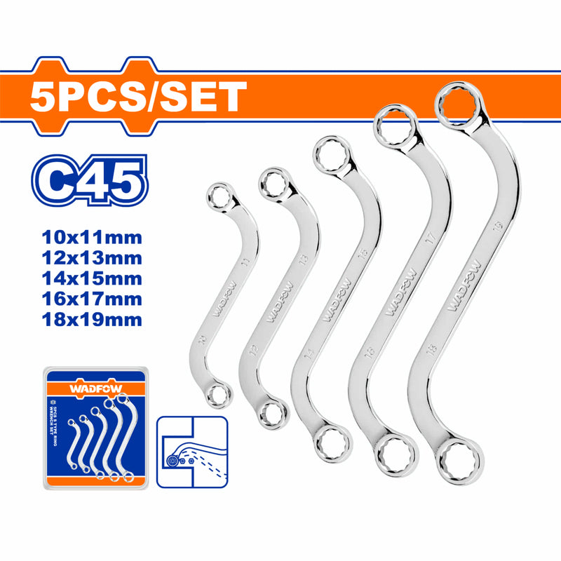 Llaves Curvas Tipo S. Set de 5 pzas. Tamaños:8-22mm. Acero al carbono