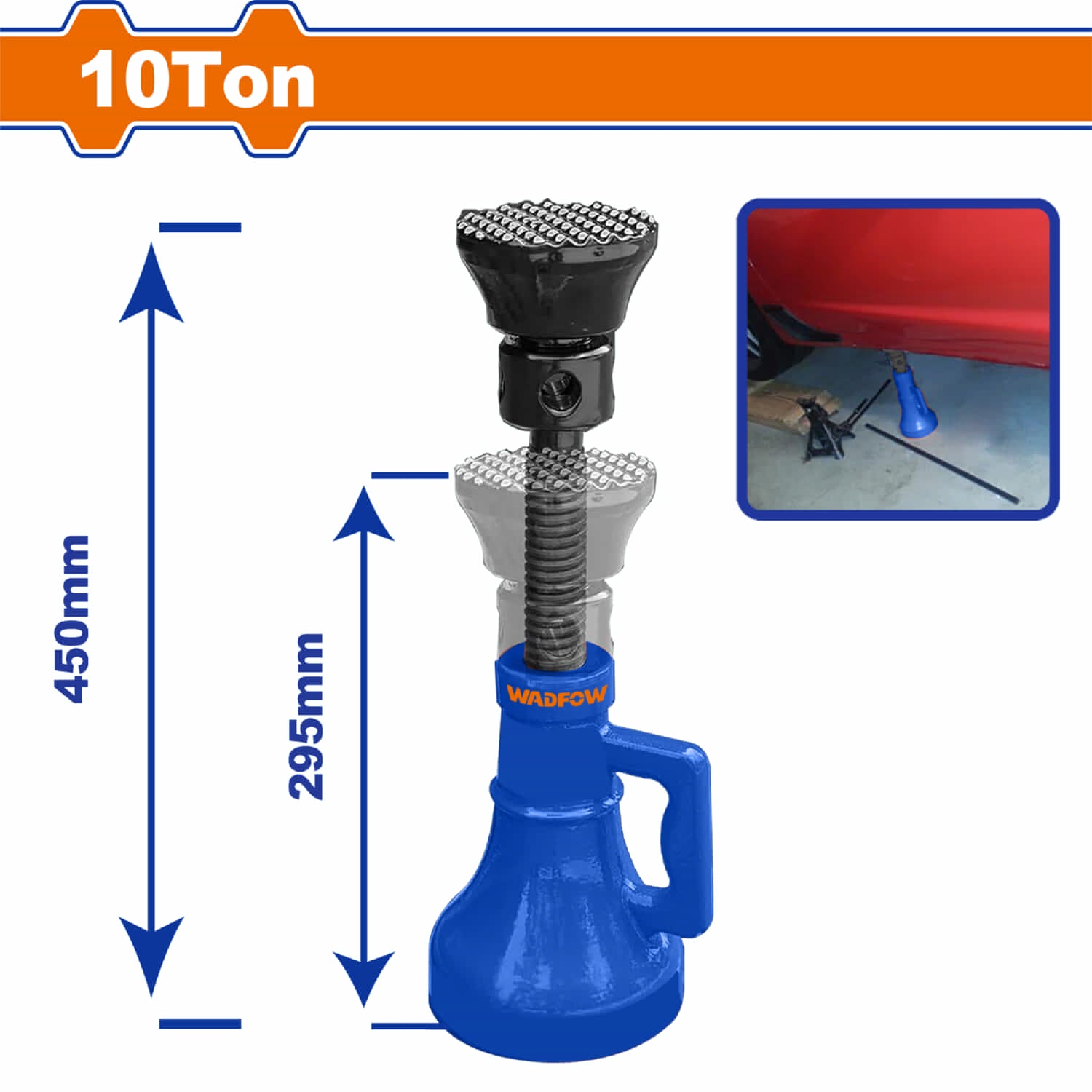 Gato de Soporte 10 Ton. Alt. Min: 295mm. Alt. Max: 450mm. Peso Neto: 4.2Kg. jack stand