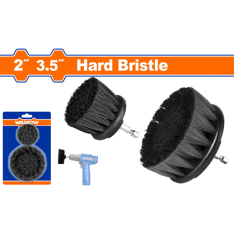 Cepillos cerdas duras 2" y 3.5" Set 2 pzas. Ideal: Albañilería, hormigón. Vástago 1/4" hexagonal.