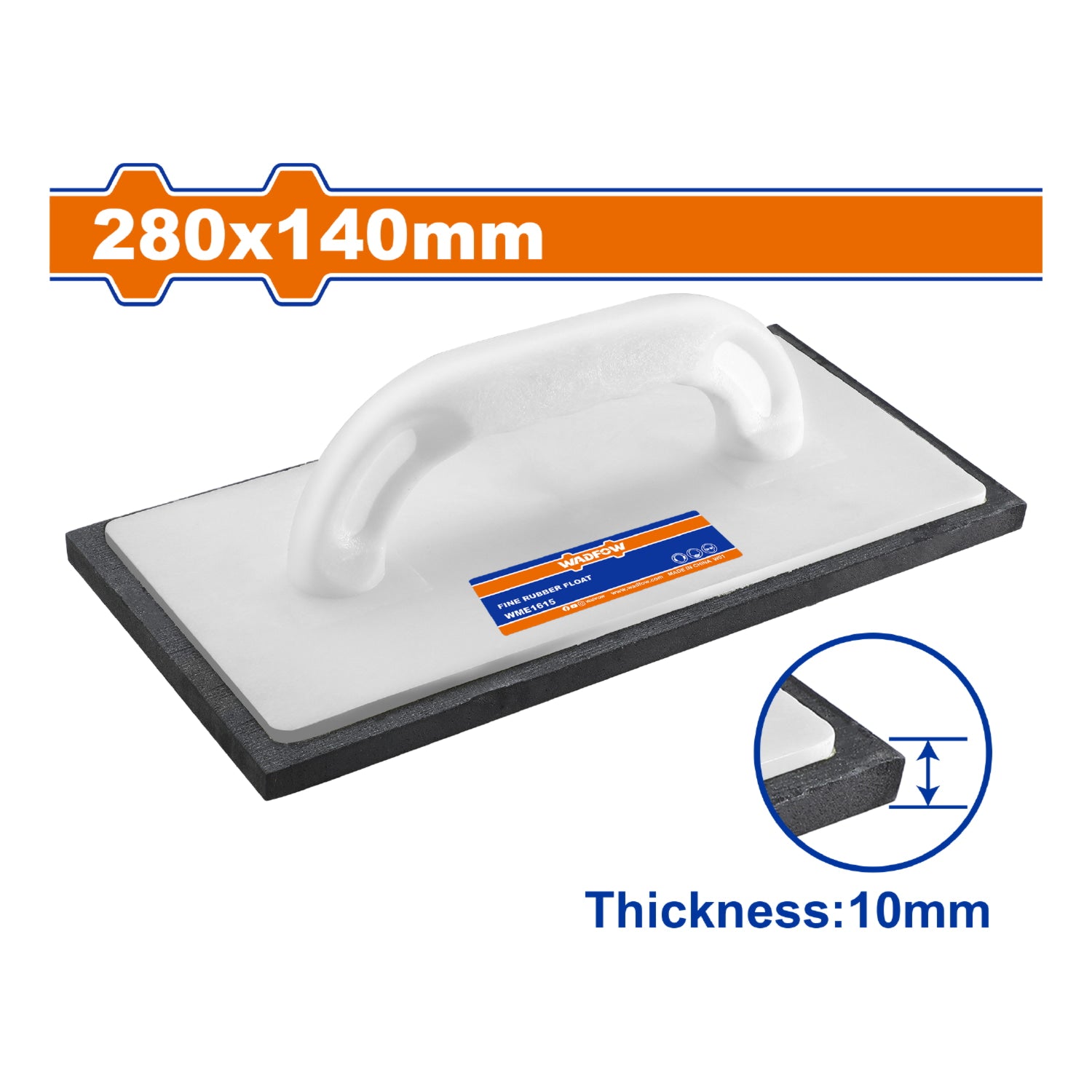 Llana de Goma Fina 280x140mm. Espesor de la goma: 10mm.Para paredes y losas de cemento. Paleta esponja